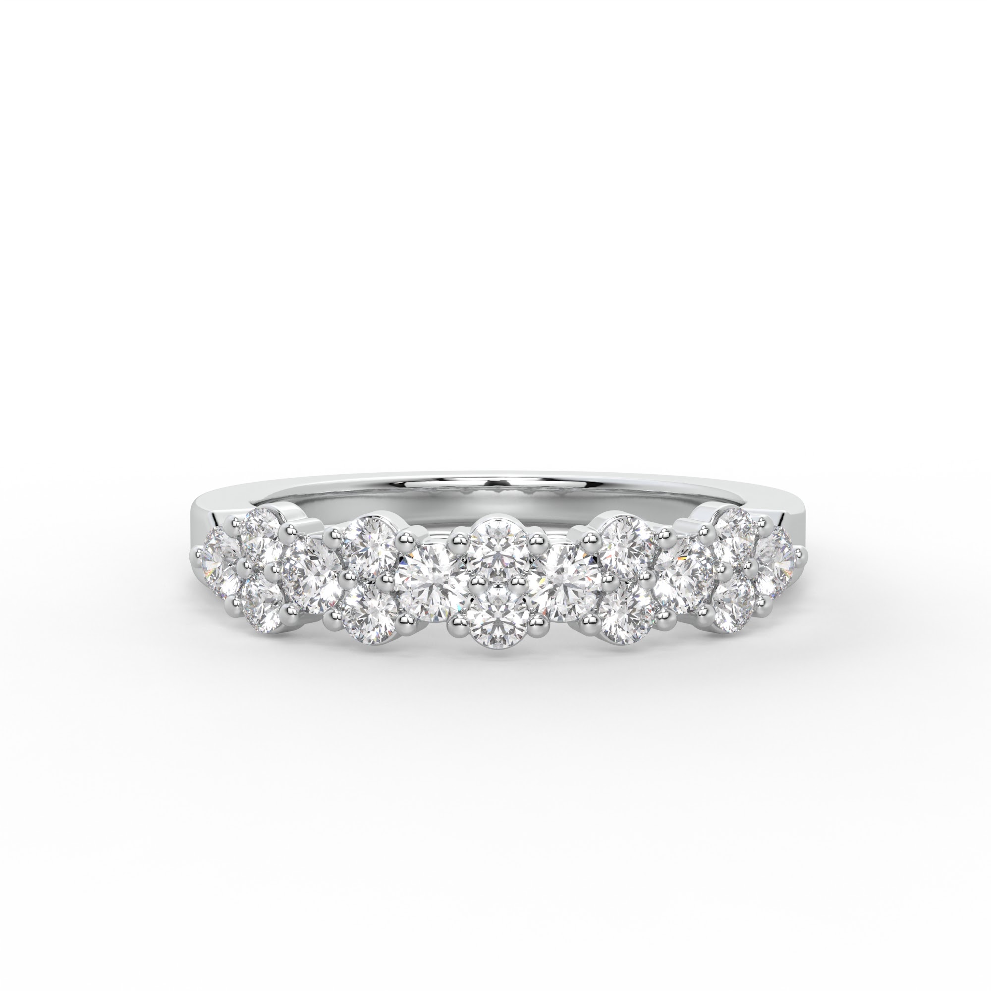 Round Diamond Floral Cluster Half Eternity Ring
