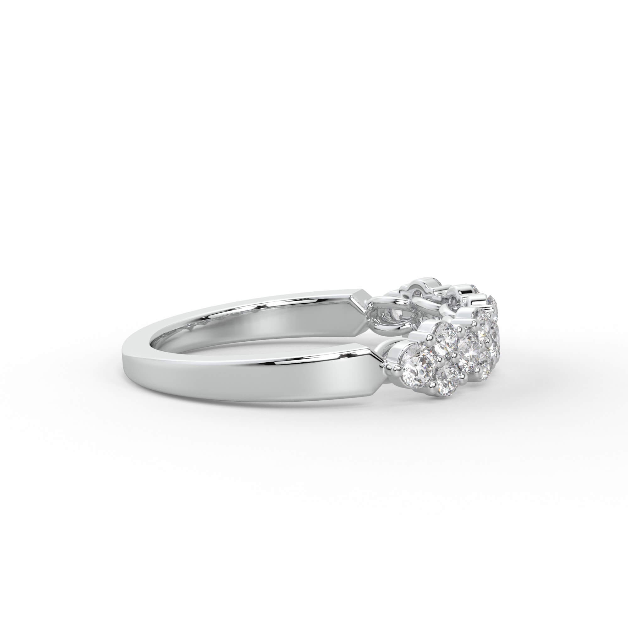Round Diamond Floral Cluster Half Eternity Ring