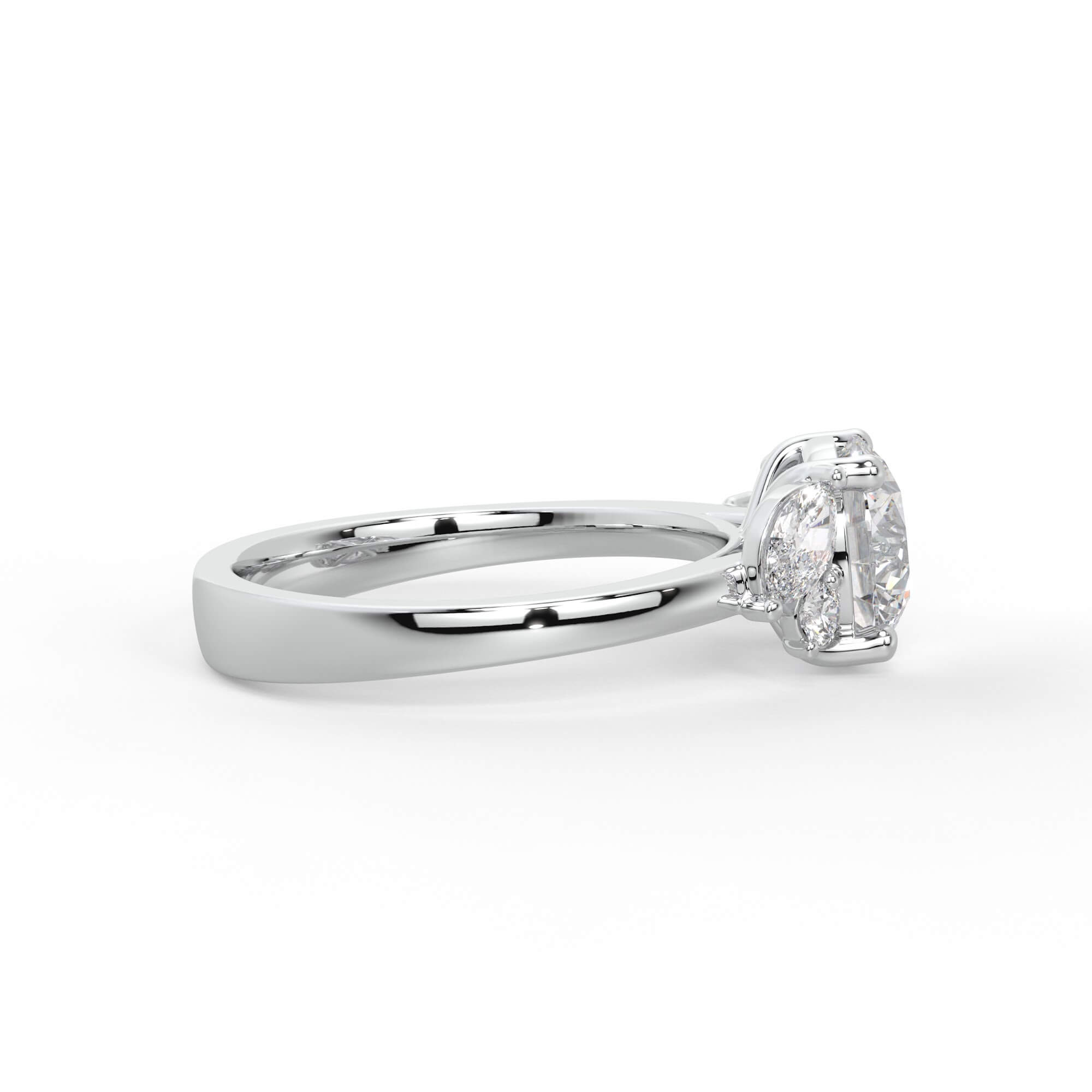 Round Diamond Engagement Ring with Marquise Clusters
