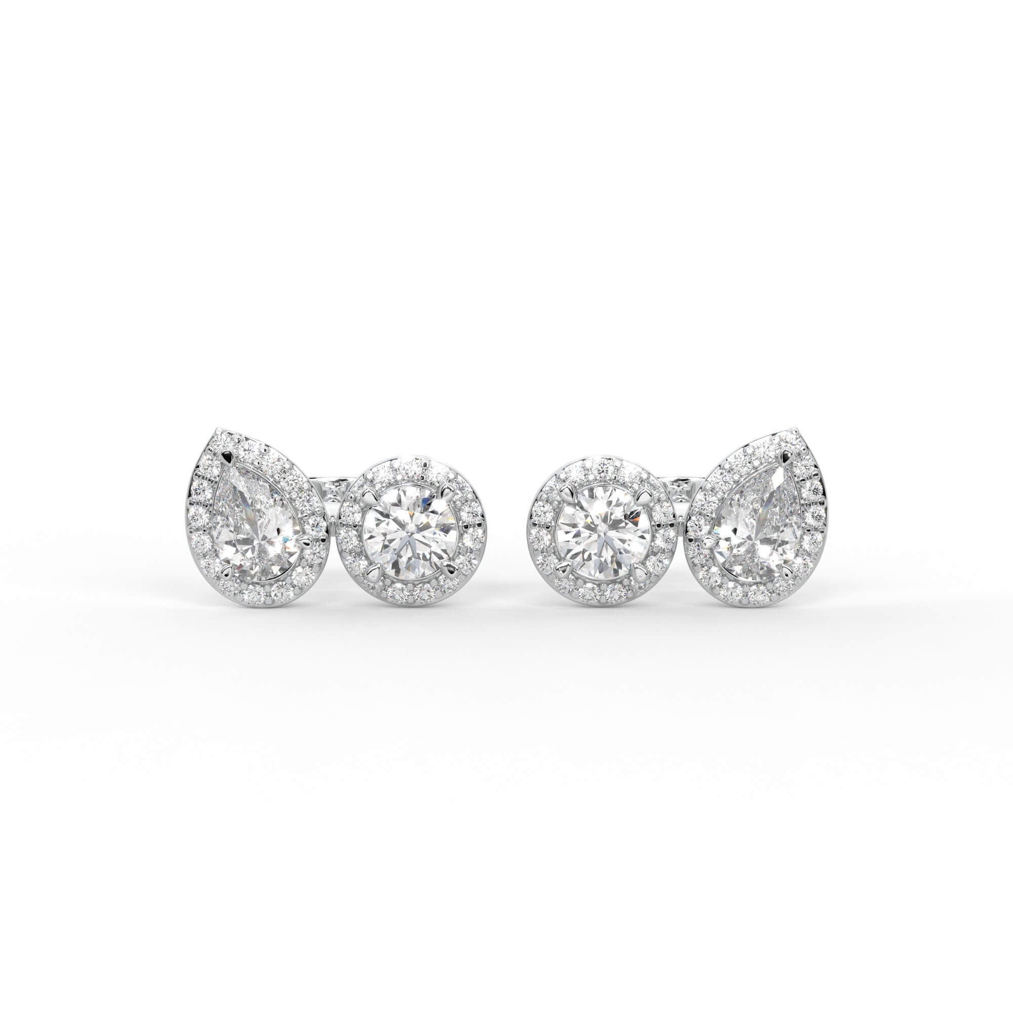 Pear and Round Diamond Toi et Moi Halo Stud Earrings