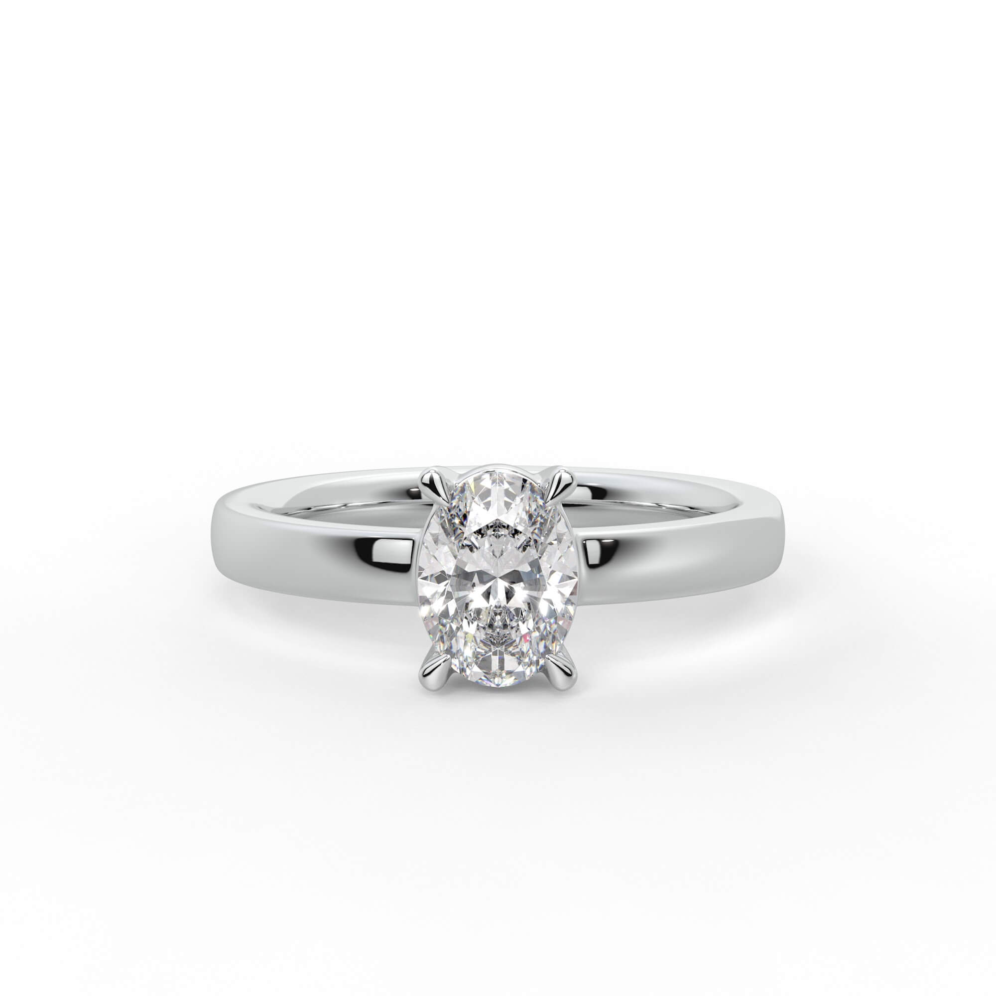 Low-Profile Oval Diamond Solitaire Engagement Ring