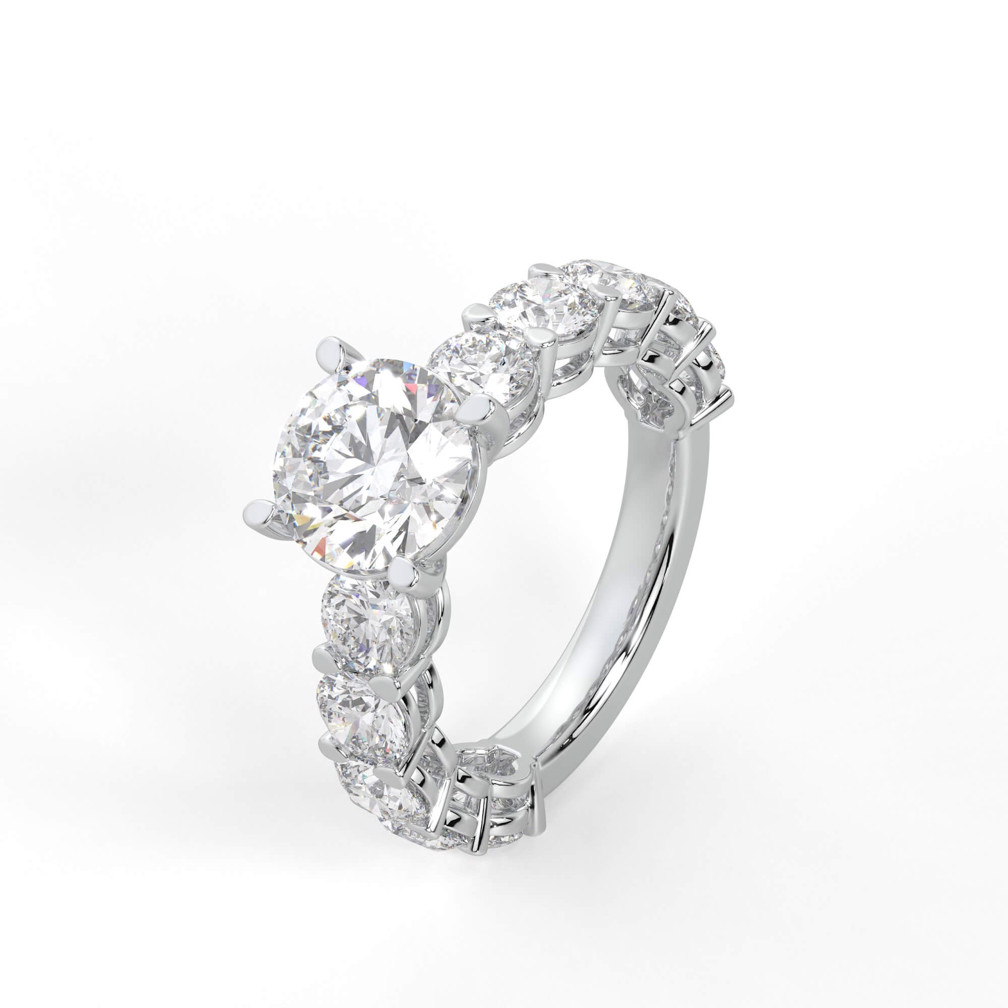 Round Diamond Engagement Ring with Graduated Side Stones