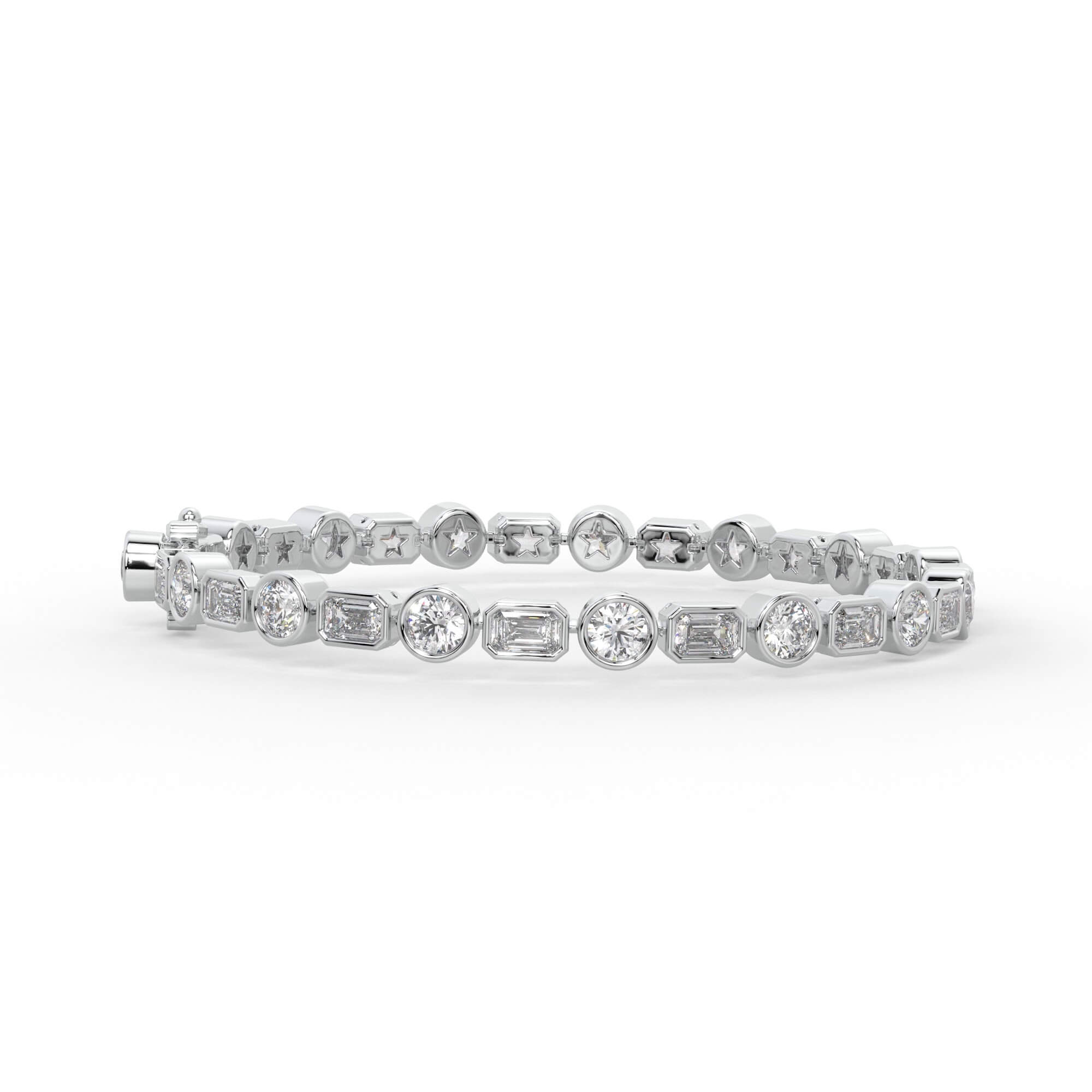 Round and Emerald Cut Diamond Bezel Tennis Bracelet