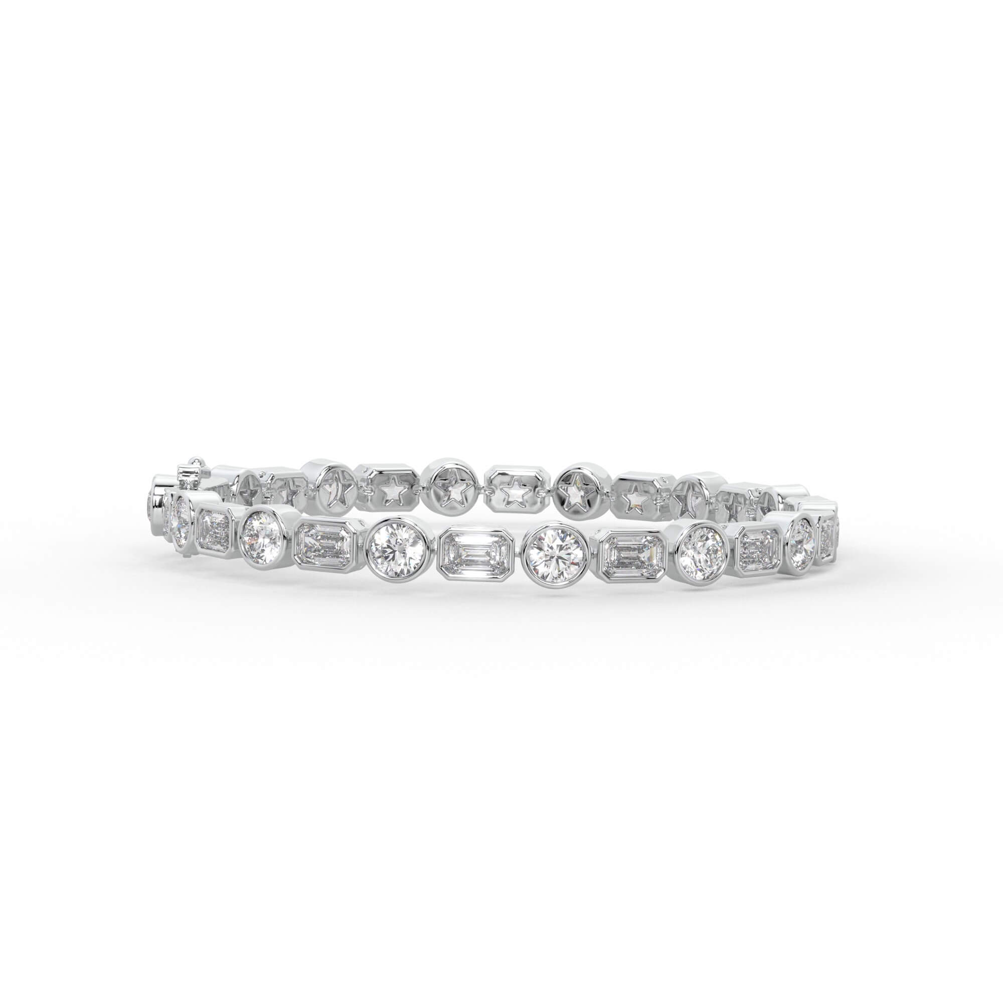 Mixed-Shape Diamond Tennis Bracelet with Heart Centre