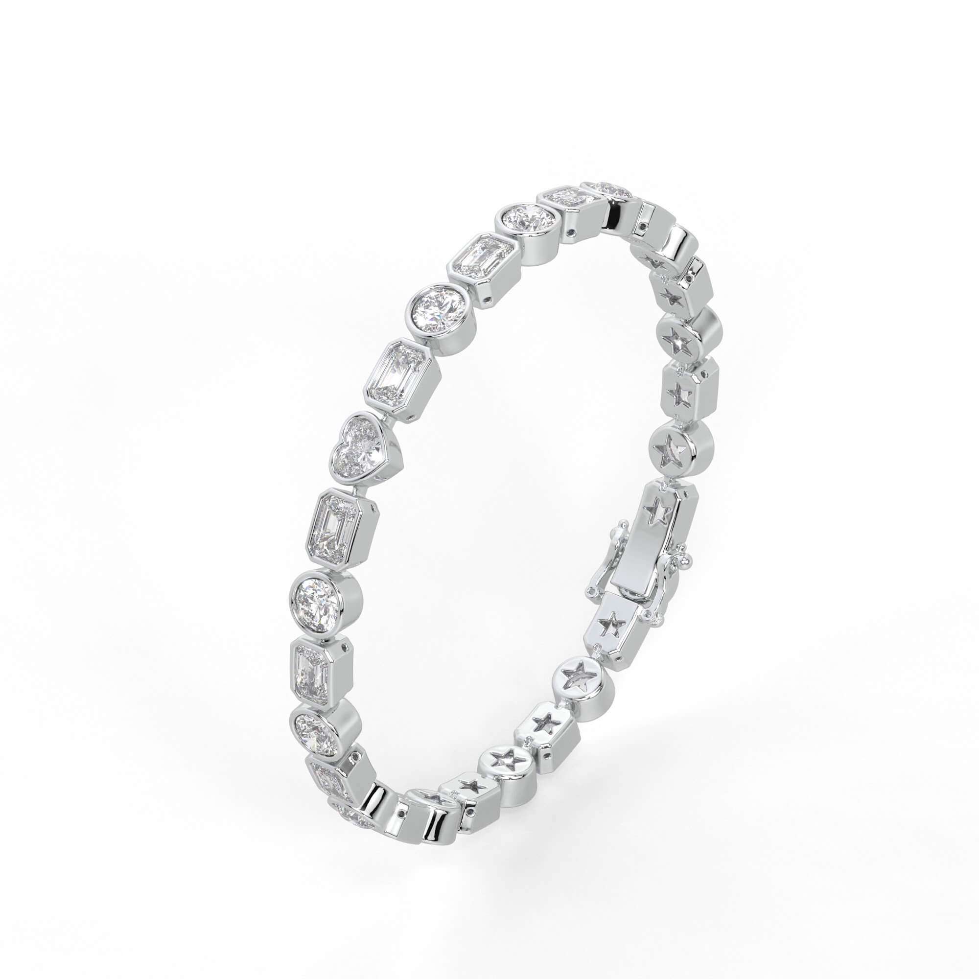 Mixed-Shape Diamond Tennis Bracelet with Heart Centre