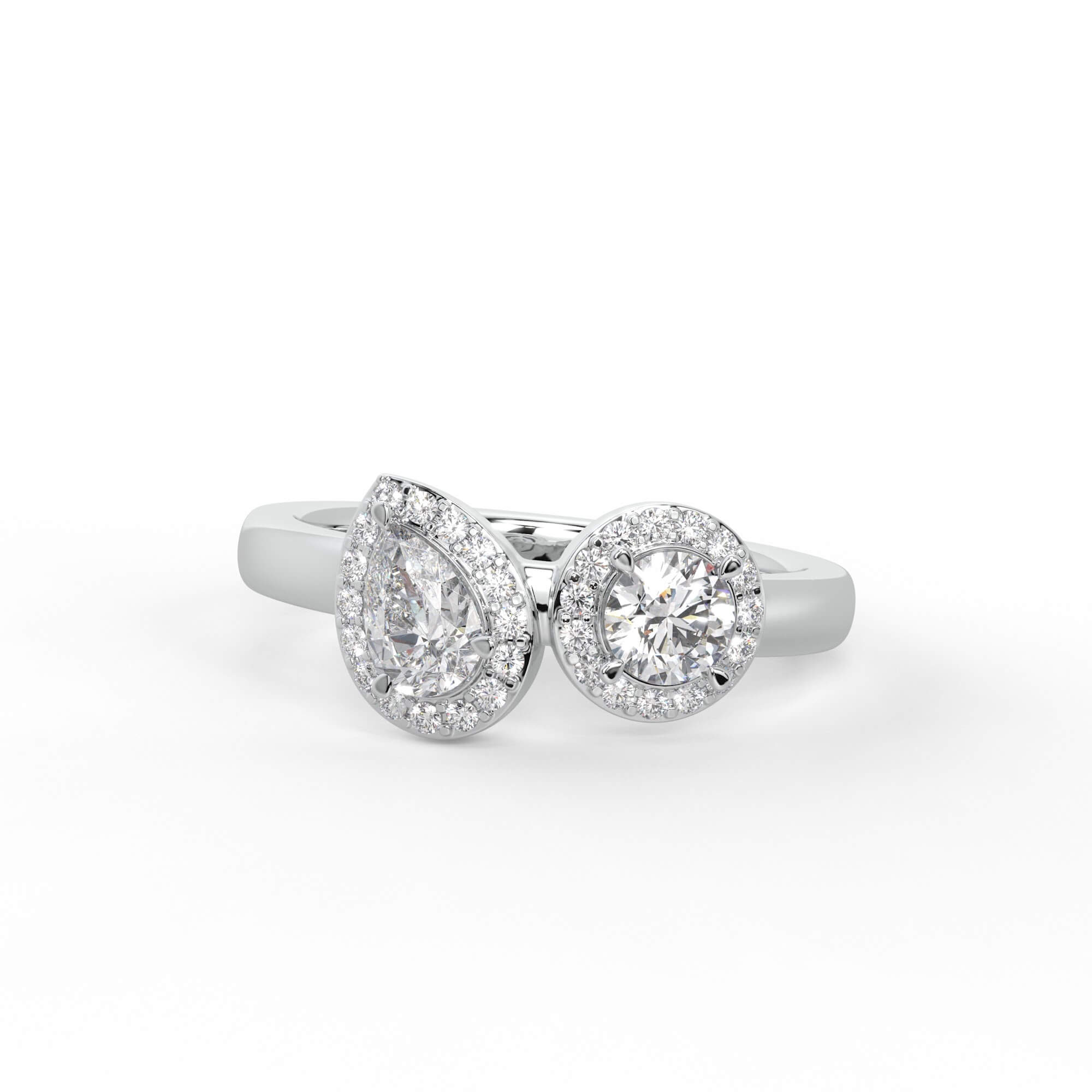Pear and Round Diamond Toi et Moi Halo Ring