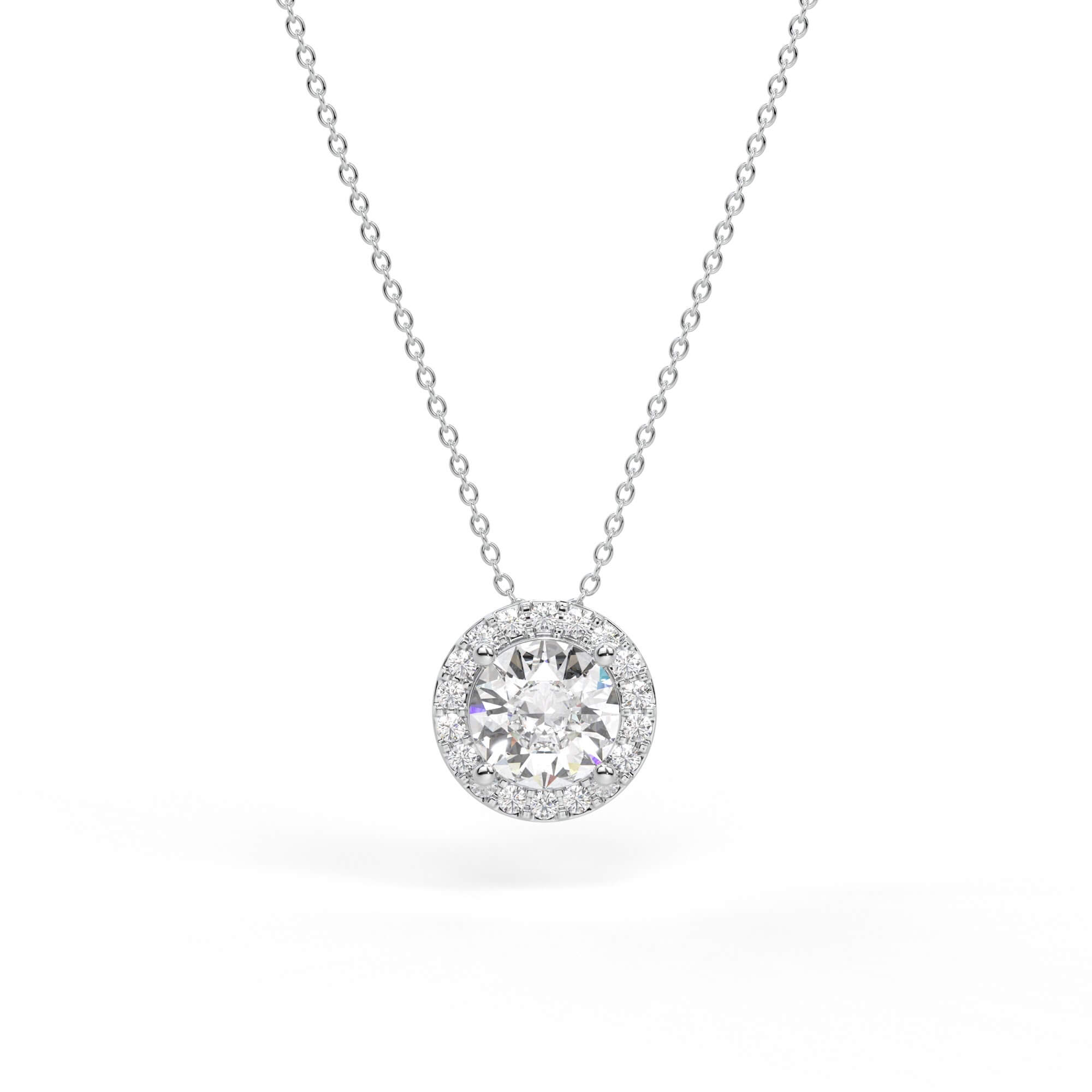Round Diamond Halo Pendant Necklace