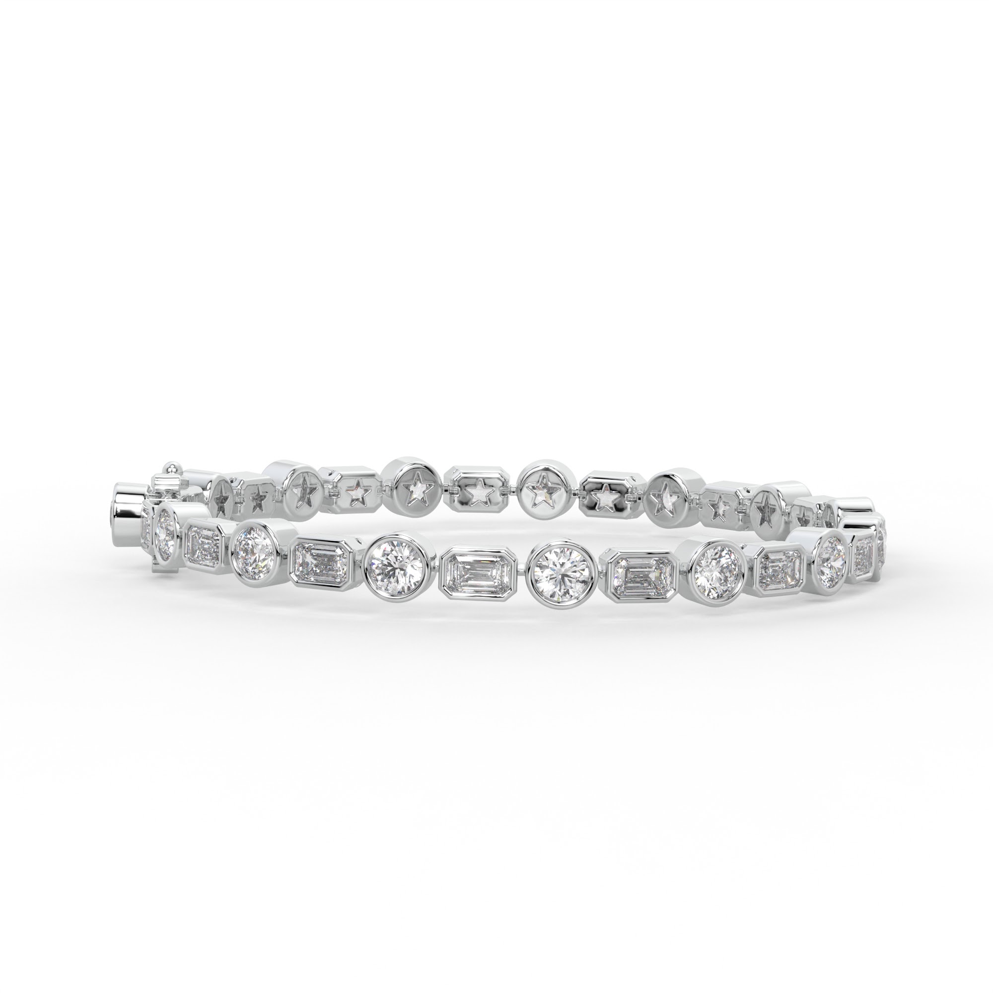 Round and Emerald Cut Diamond Bezel Tennis Bracelet