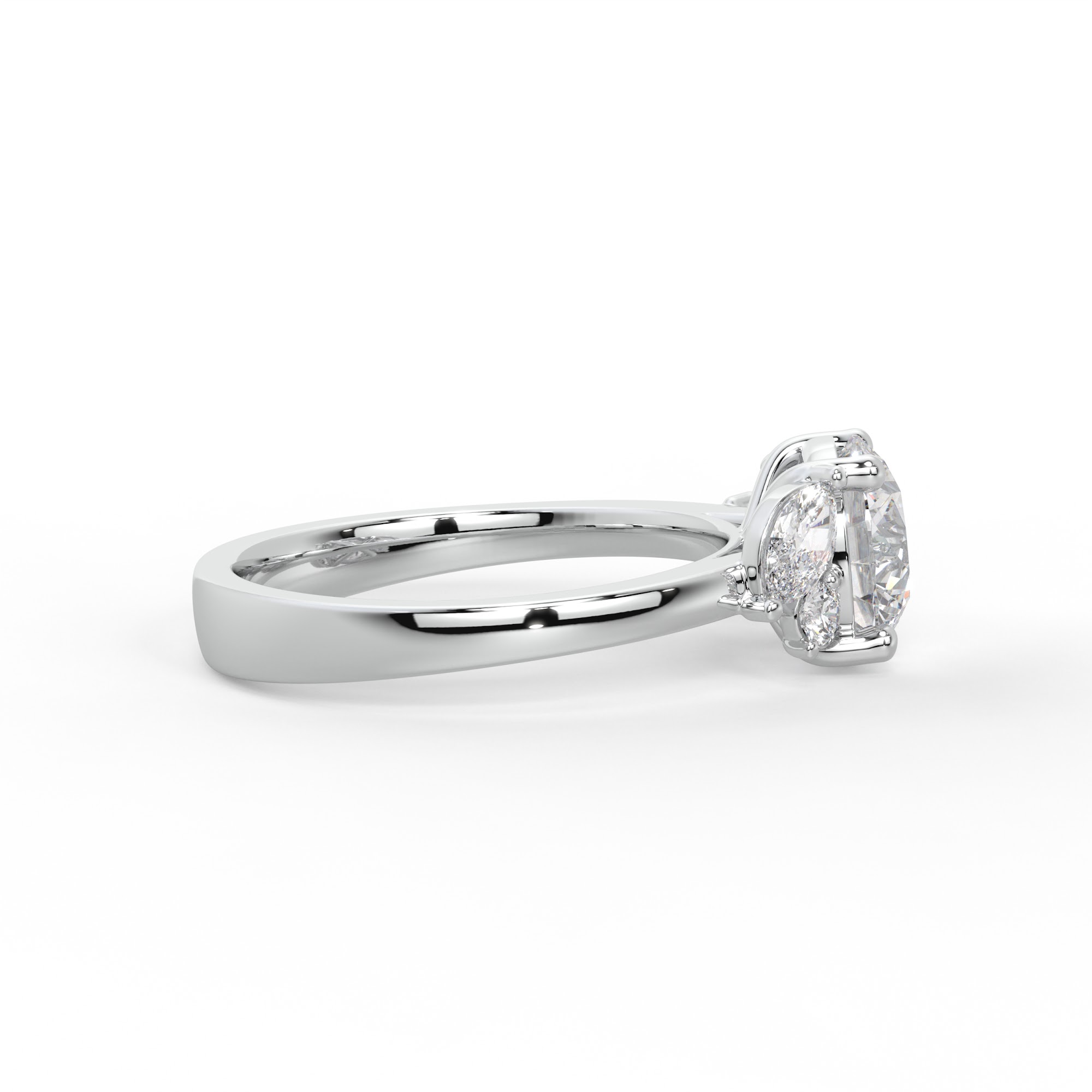 Round Diamond Engagement Ring with Marquise Clusters