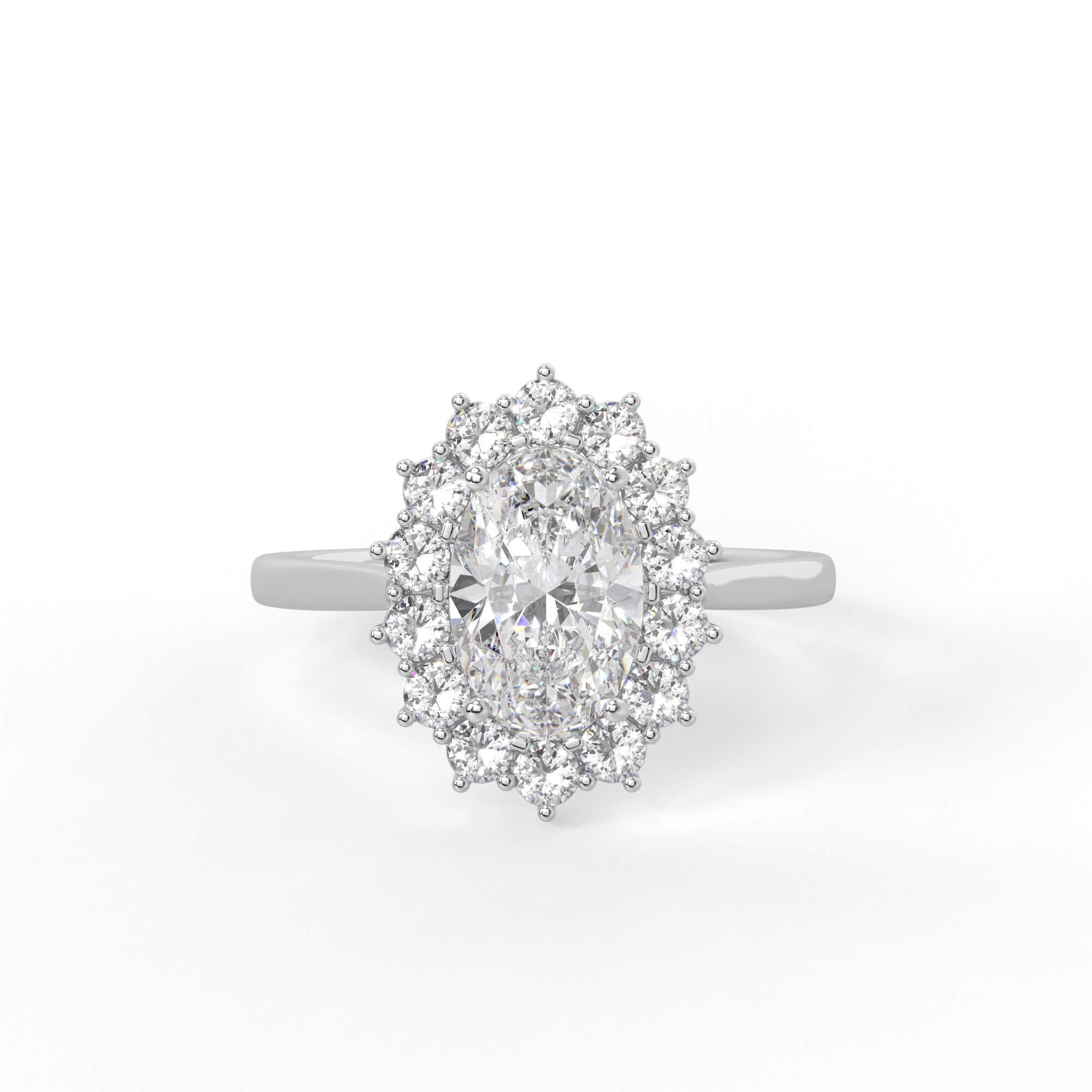 Oval Diamond Cluster Halo Engagement Ring