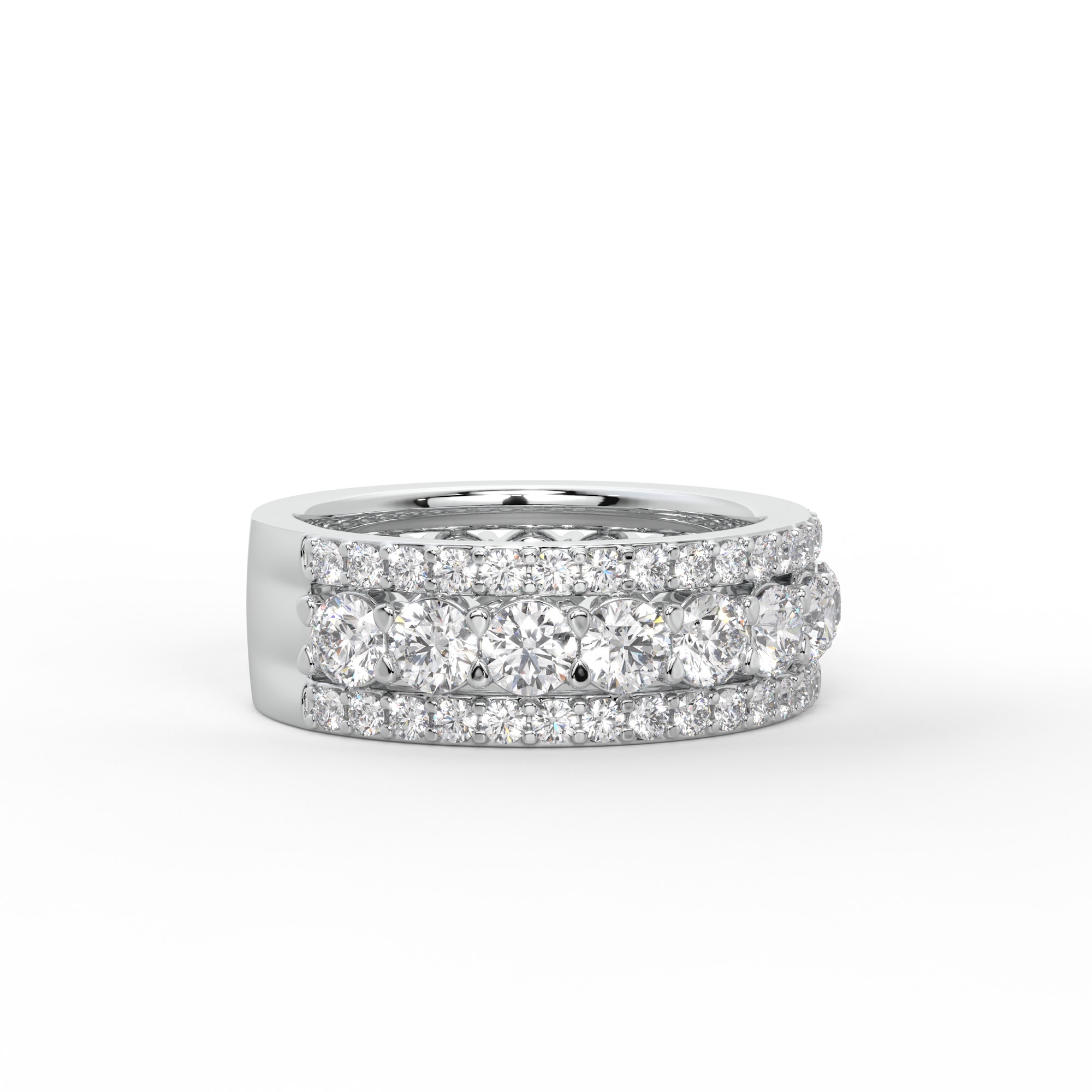 Three Row Round Diamond Pavé Eternity Band