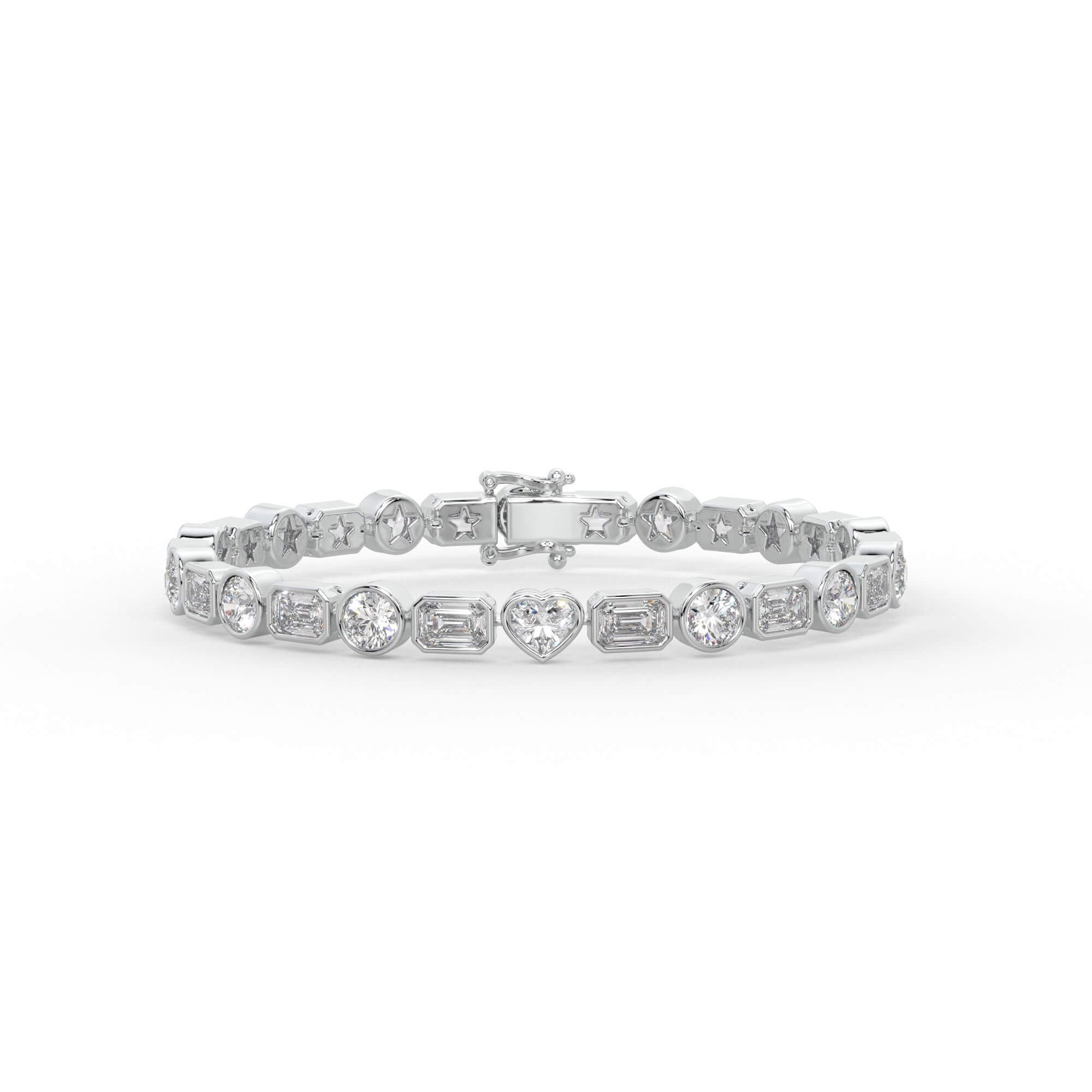 Mixed-Shape Diamond Tennis Bracelet with Heart Centre