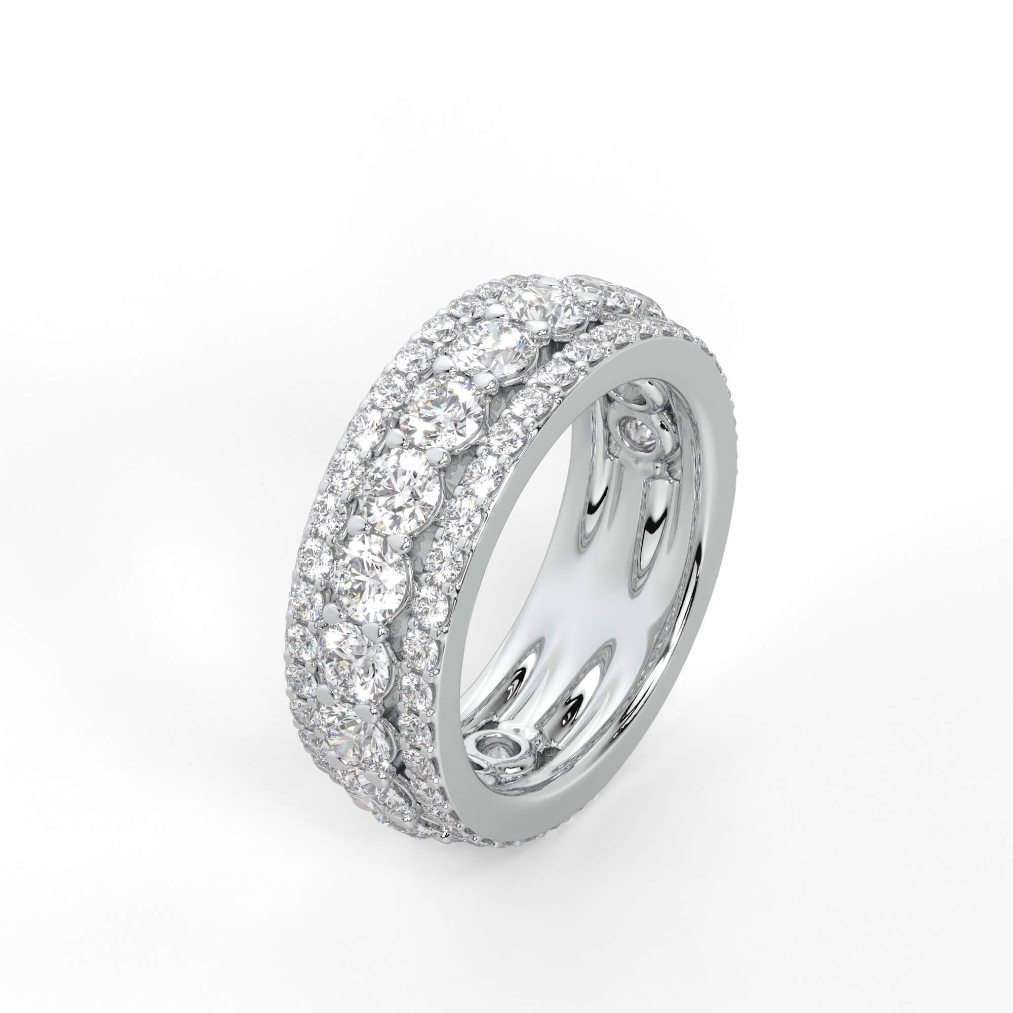 Three Row Round Diamond Pavé Eternity Band