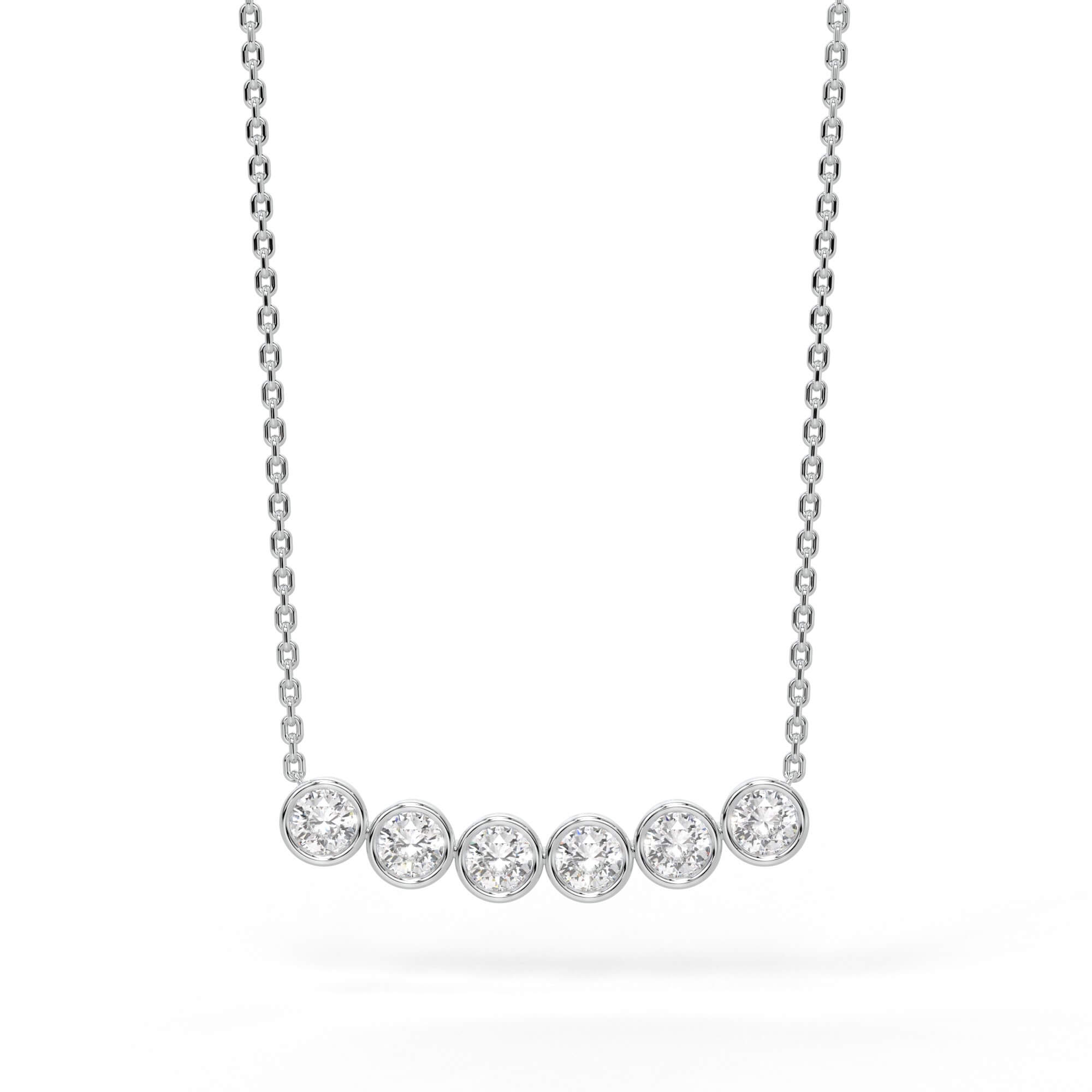 Six Stone Round Diamond Curved Bar Necklace