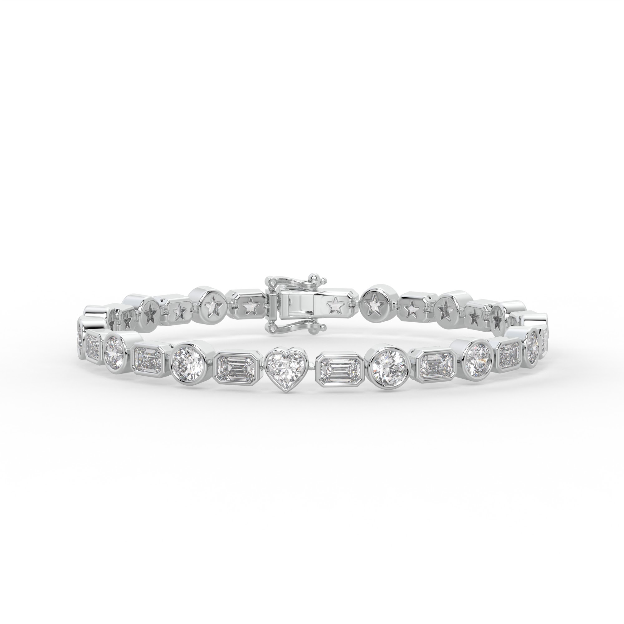 Round and Emerald Cut Diamond Bezel Tennis Bracelet