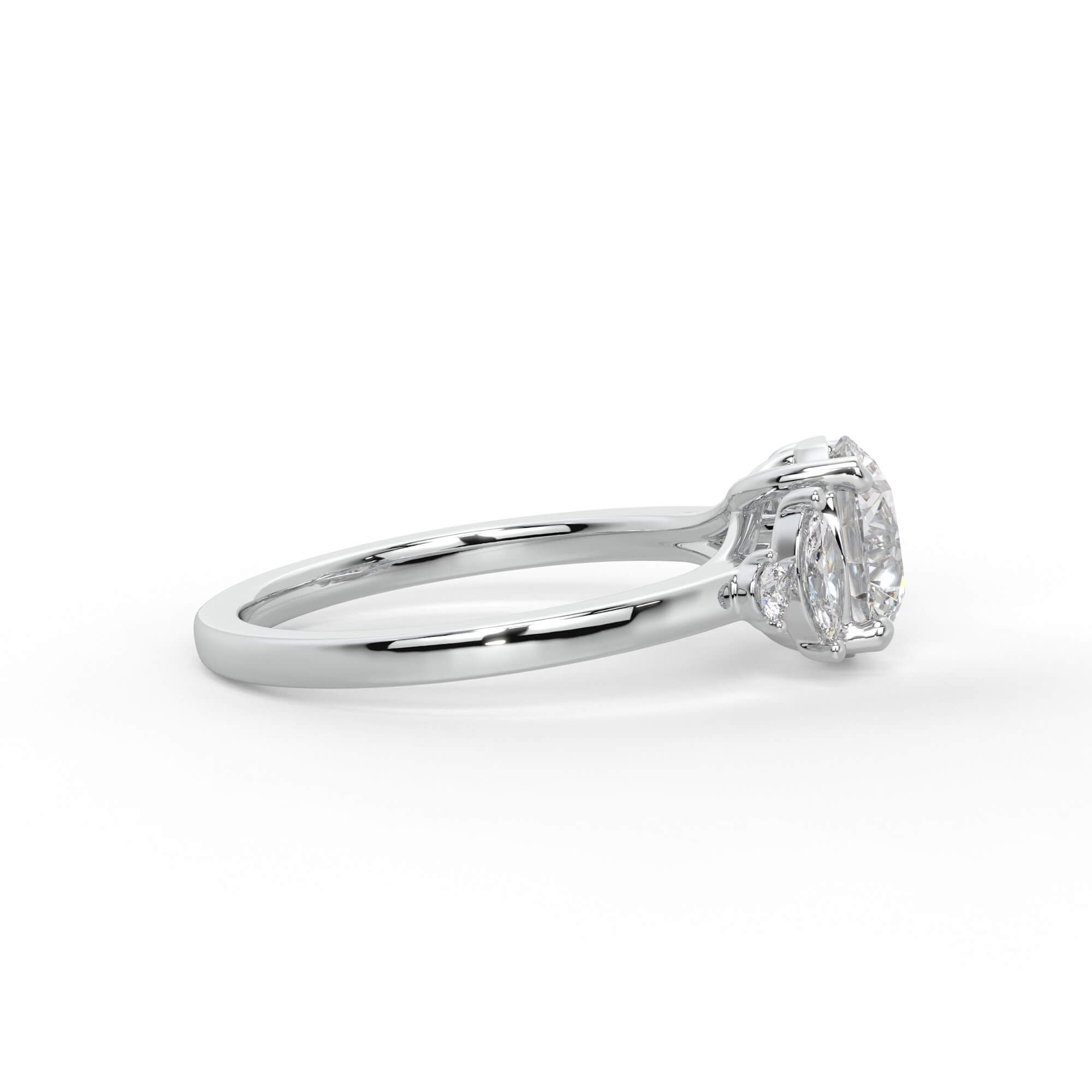 Round Diamond Five Stone Ring with Marquise Accents