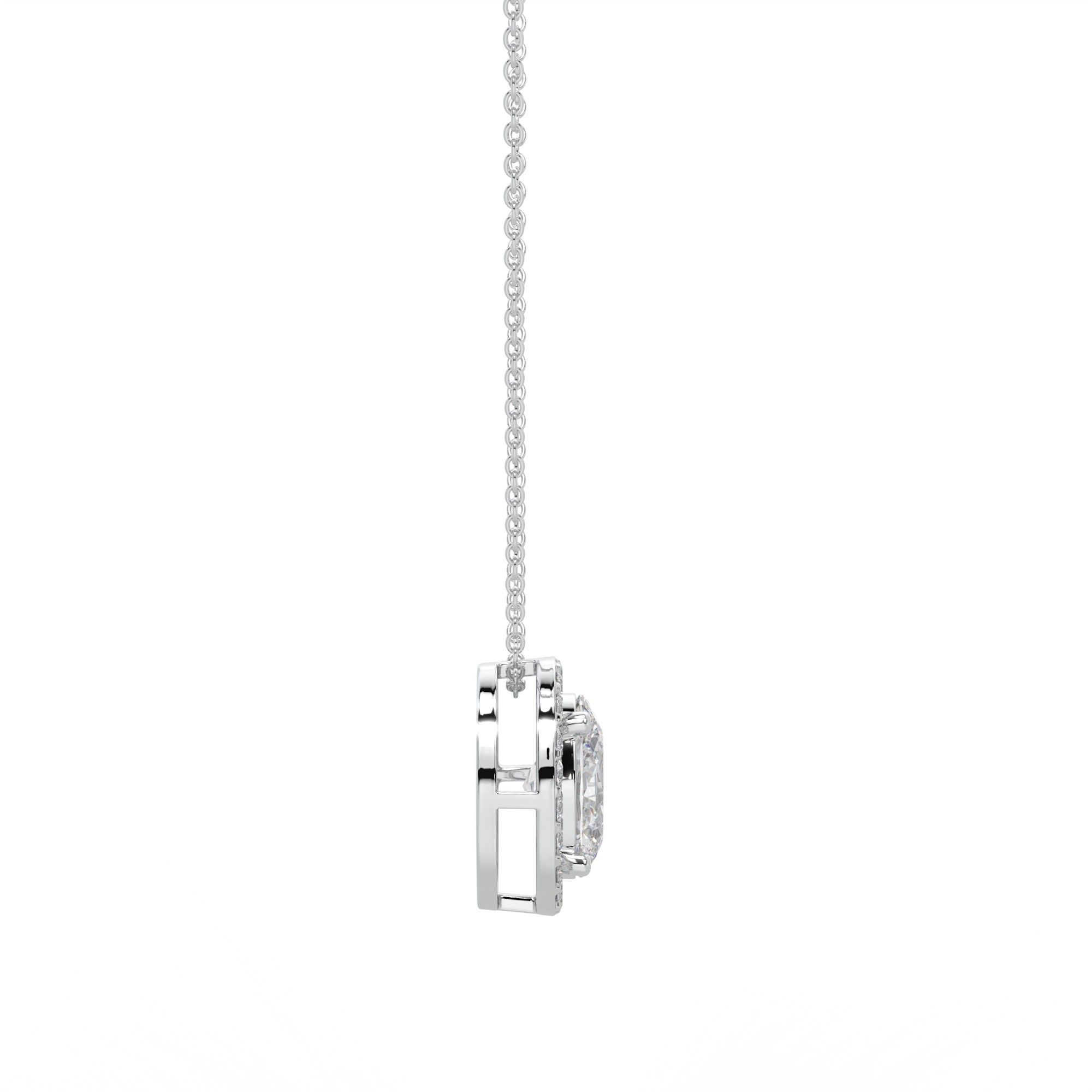 Oval Diamond Halo Pendant Necklace