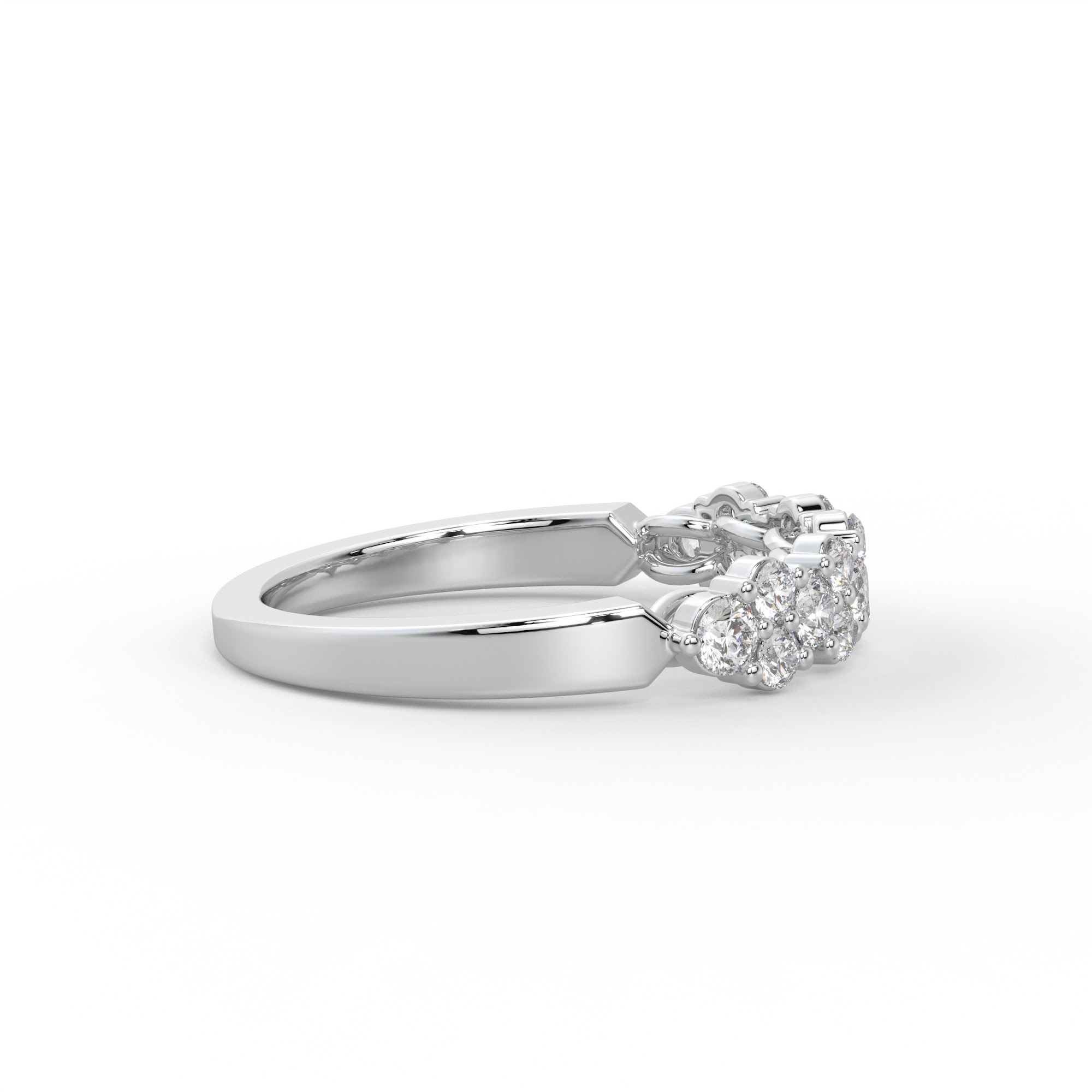 Round Diamond Floral Cluster Half Eternity Ring