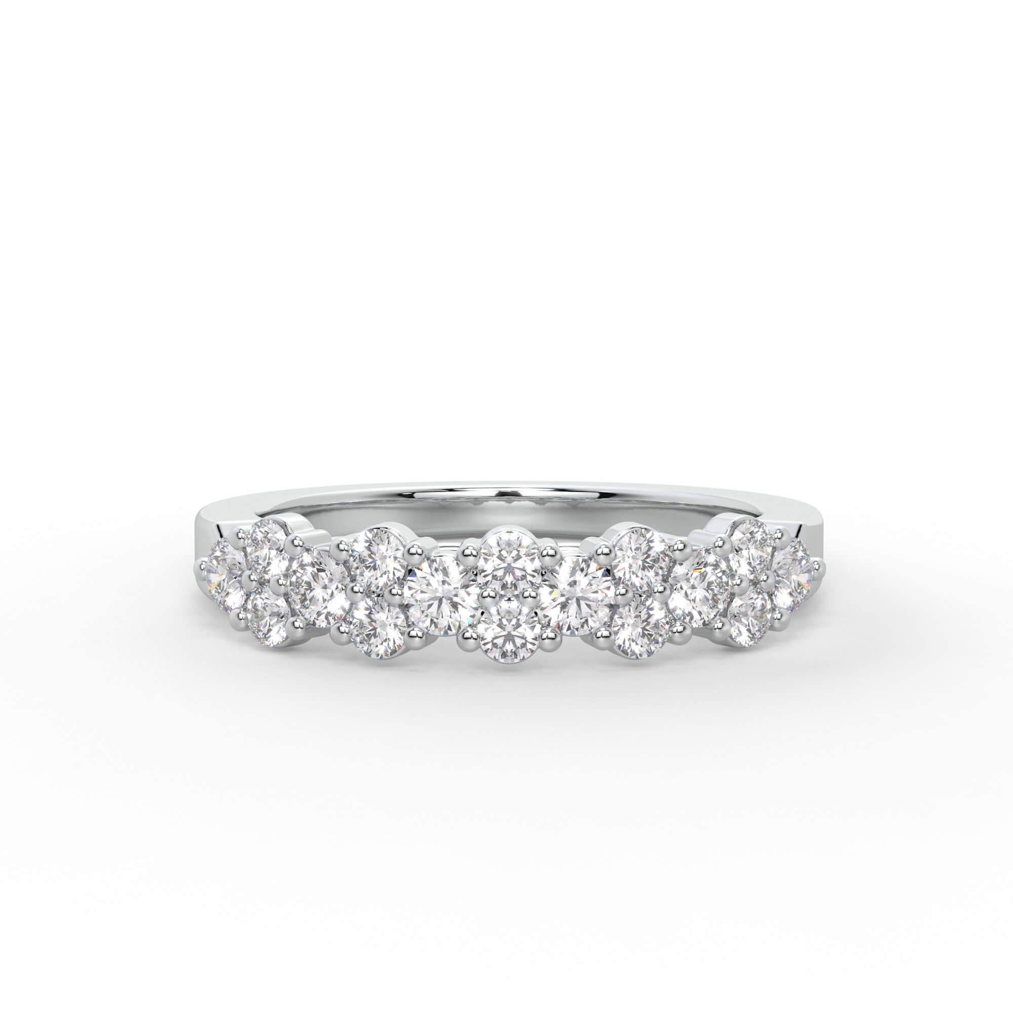 Round Diamond Floral Cluster Half Eternity Ring