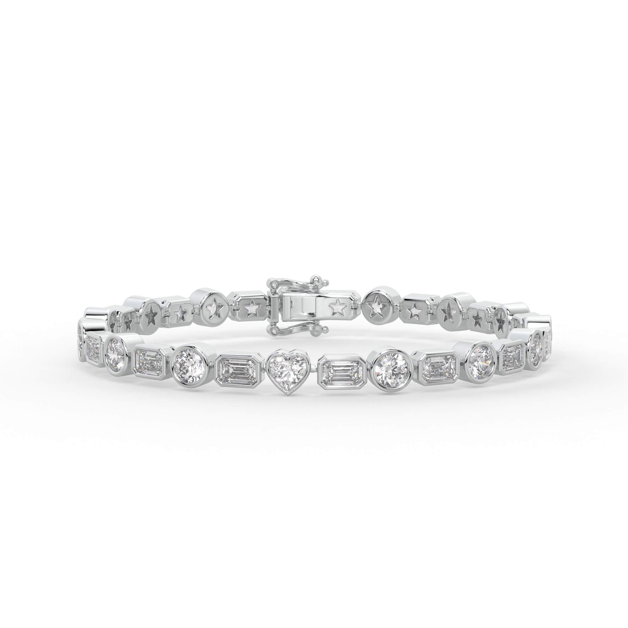 Round and Emerald Cut Diamond Bezel Tennis Bracelet