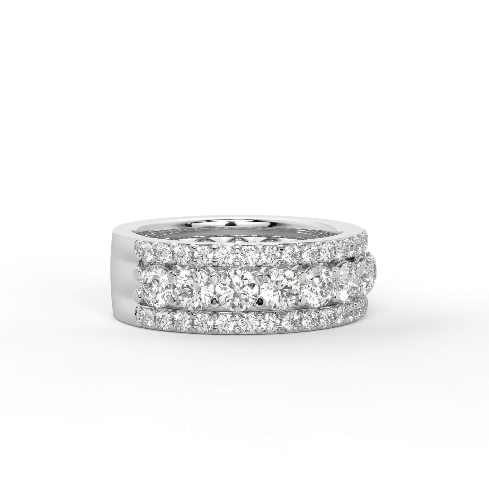 Three Row Round Diamond Pavé Eternity Band