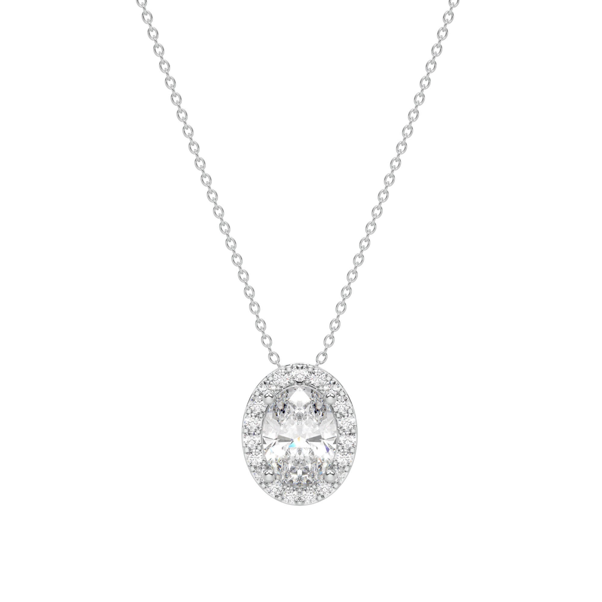 Oval Diamond Halo Pendant Necklace