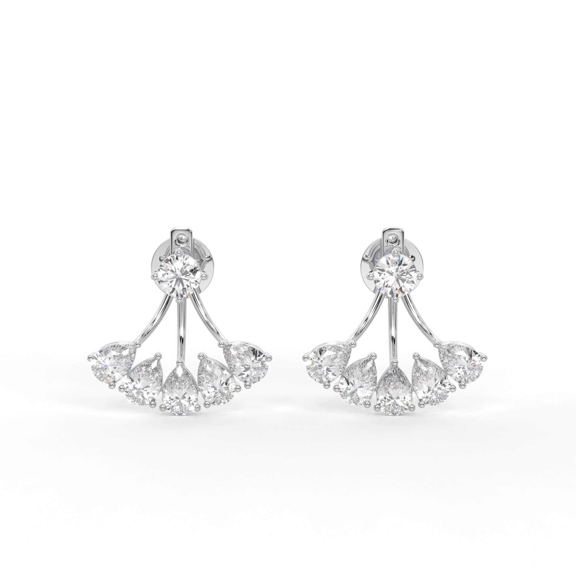 Round and Pear Diamond Fan Jacket Earrings