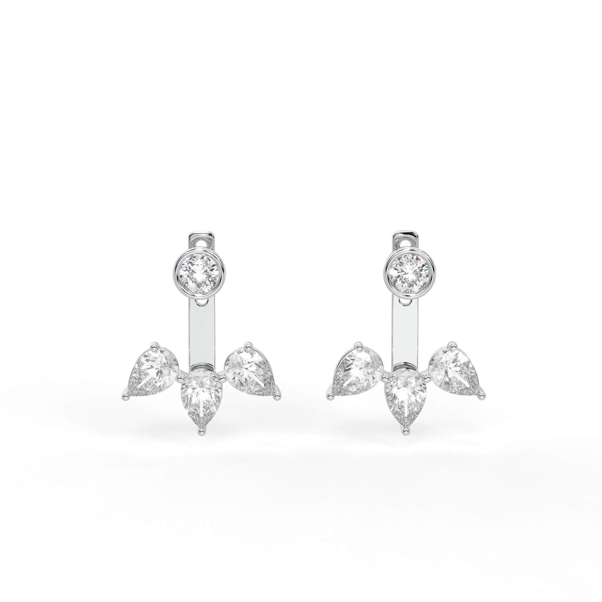 Round and Pear Diamond Ear Jacket Earrings
