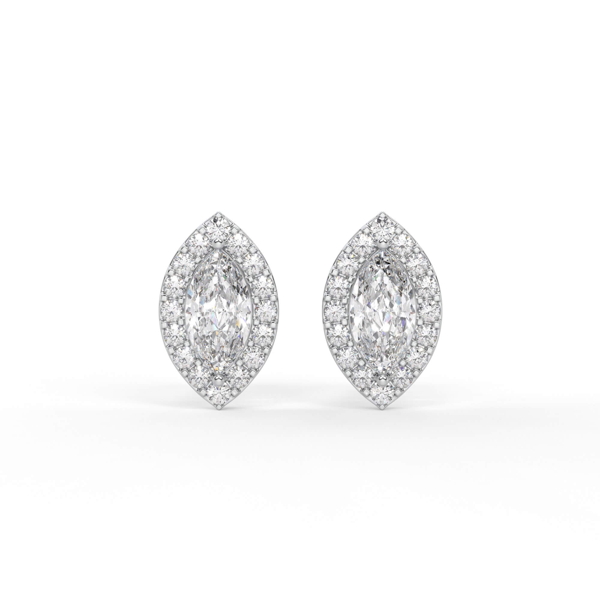 Marquise and Round Diamond Halo Stud Earrings