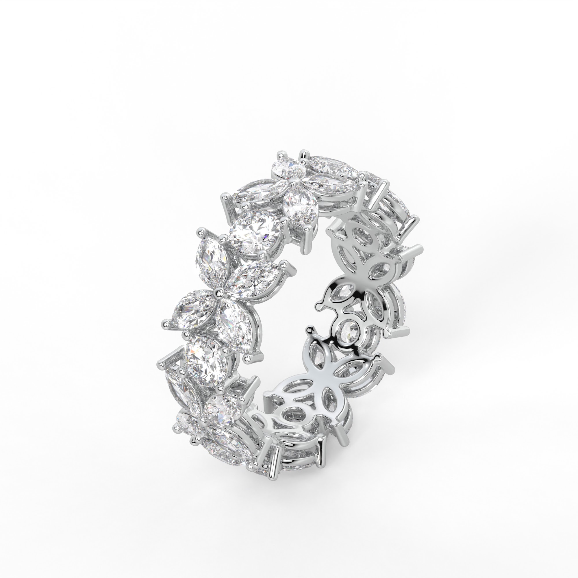 Round and Marquise Diamond Cluster Eternity Ring