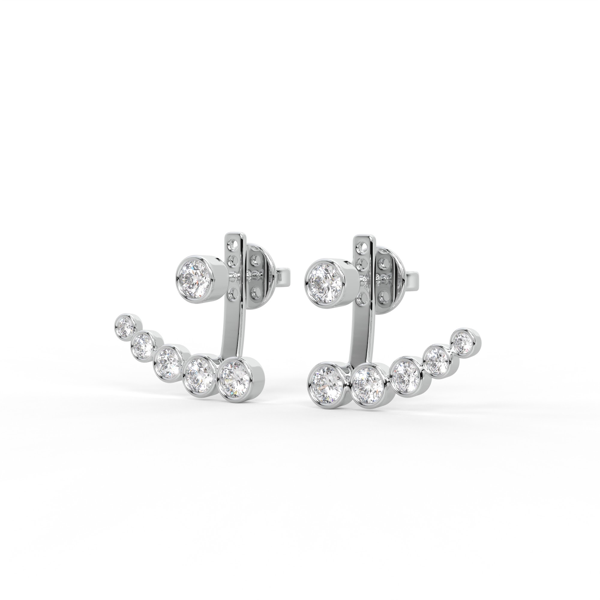 Round Diamond Graduated Bezel Jacket Earrings