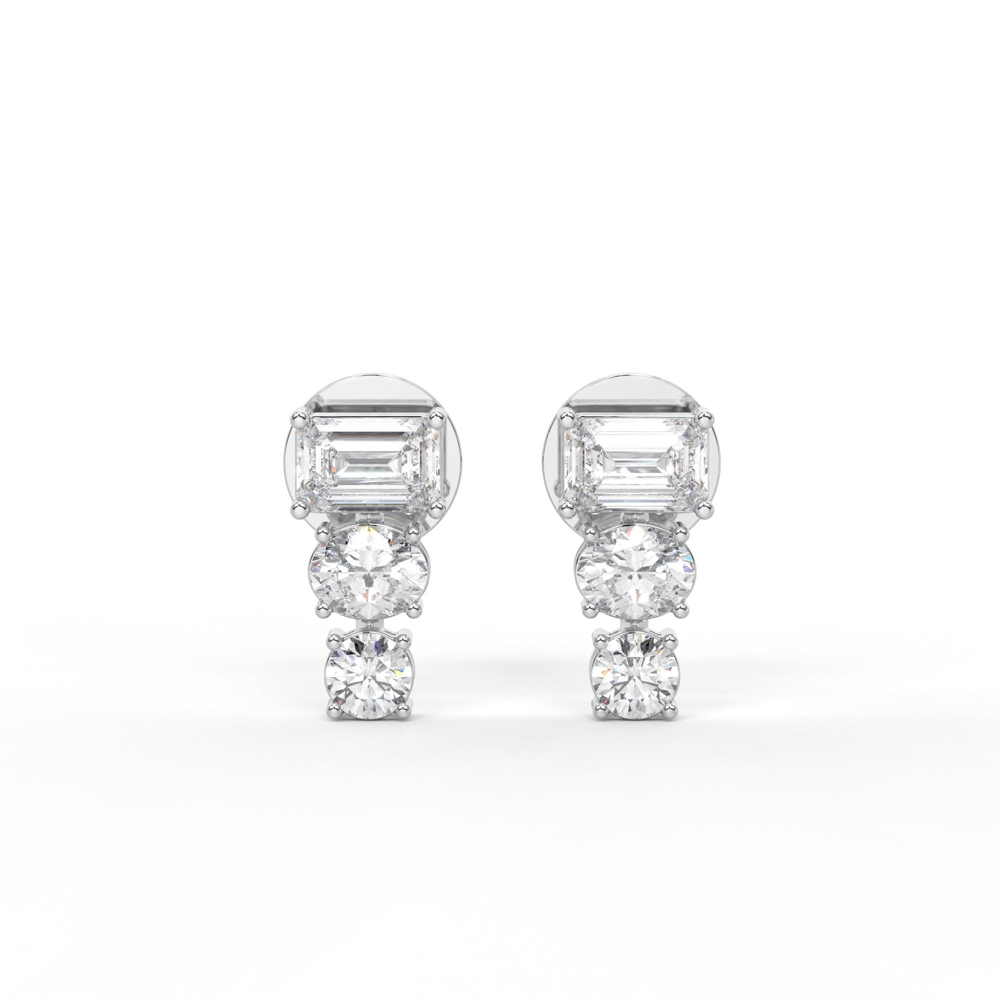 Emerald, Oval and Round Diamond Graduated Cluster Earrings