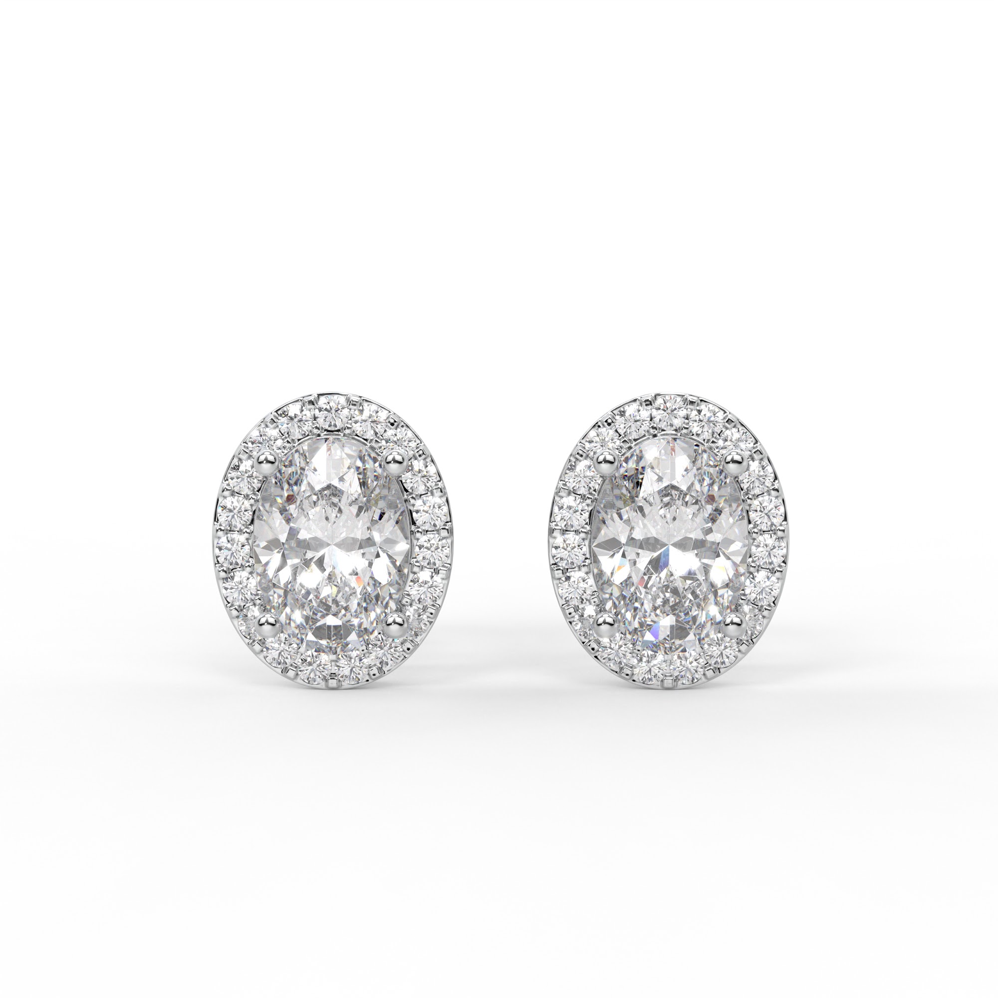 Oval and Round Diamond Halo Stud Earrings