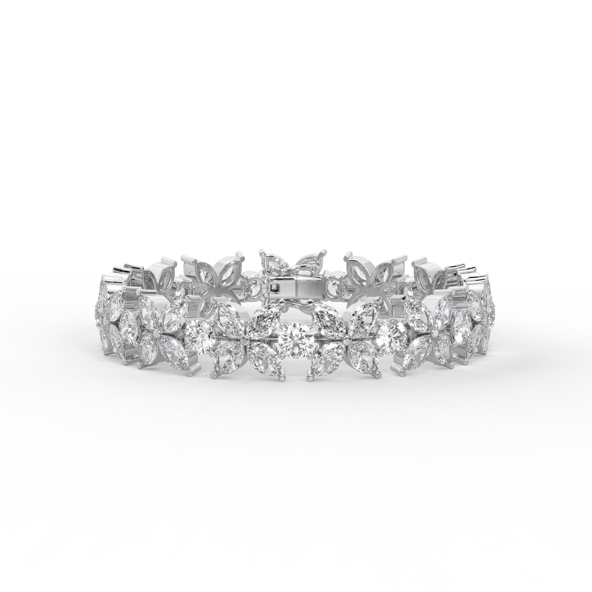 Marquise and Round Diamond Floral Cluster Bracelet