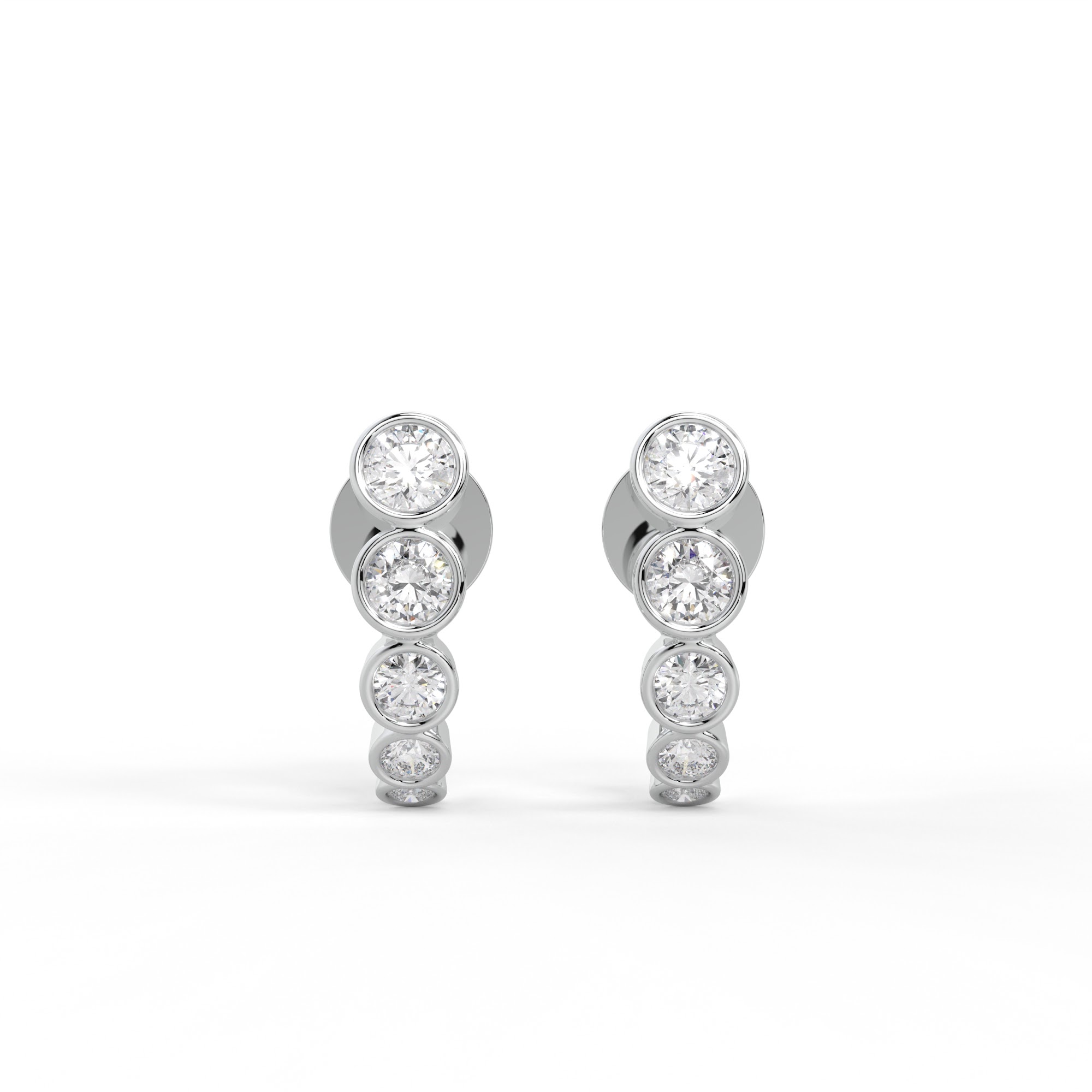 Round Diamond Bezel Set Graduated Climber Earrings