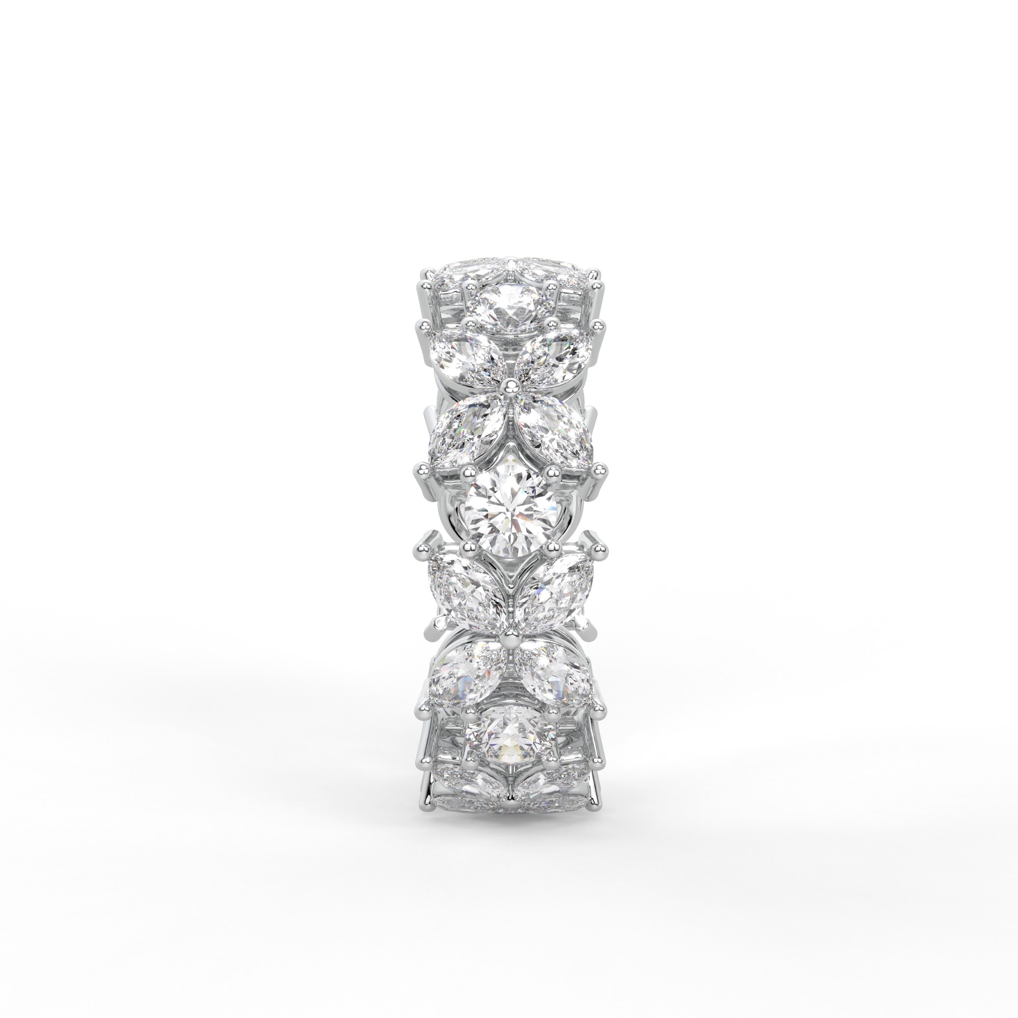 Round and Marquise Diamond Cluster Eternity Ring