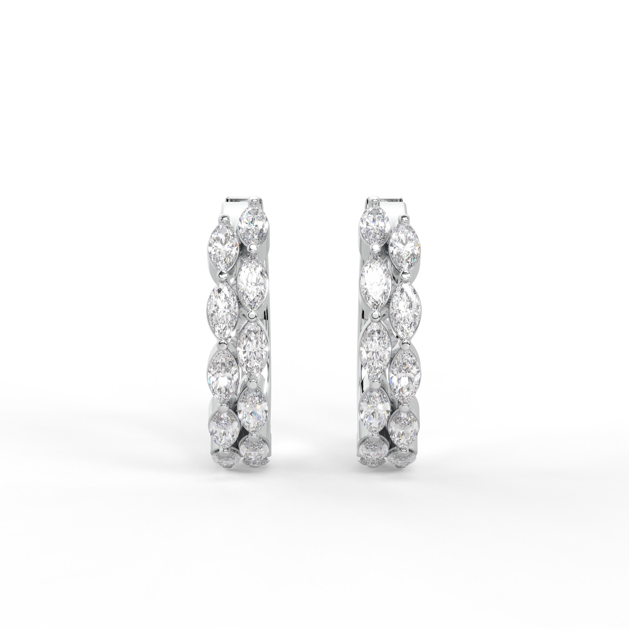 Marquise Diamond Double Row Huggie Earrings