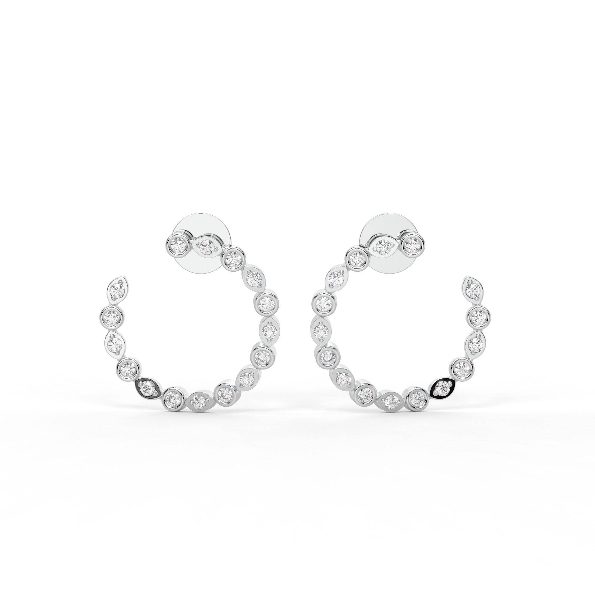 Round Diamond Open Circle Climber Earrings