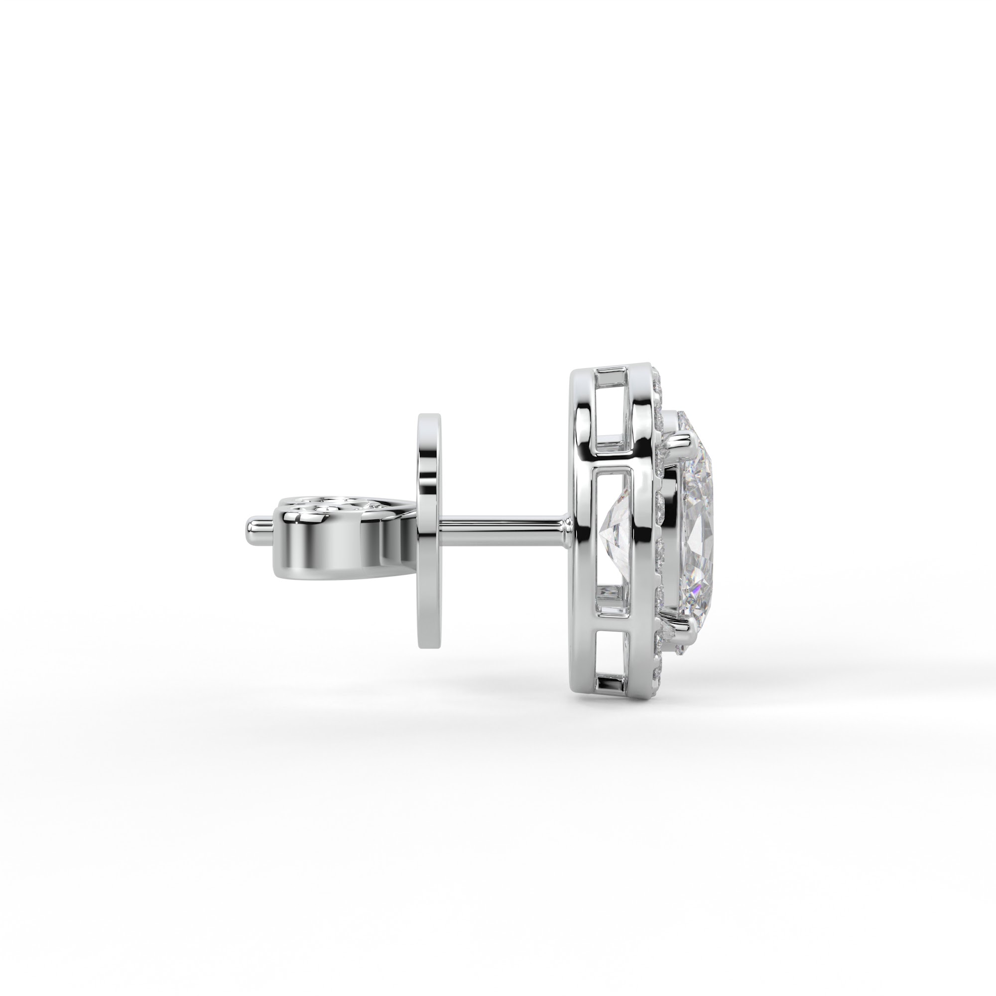 Oval and Round Diamond Halo Stud Earrings