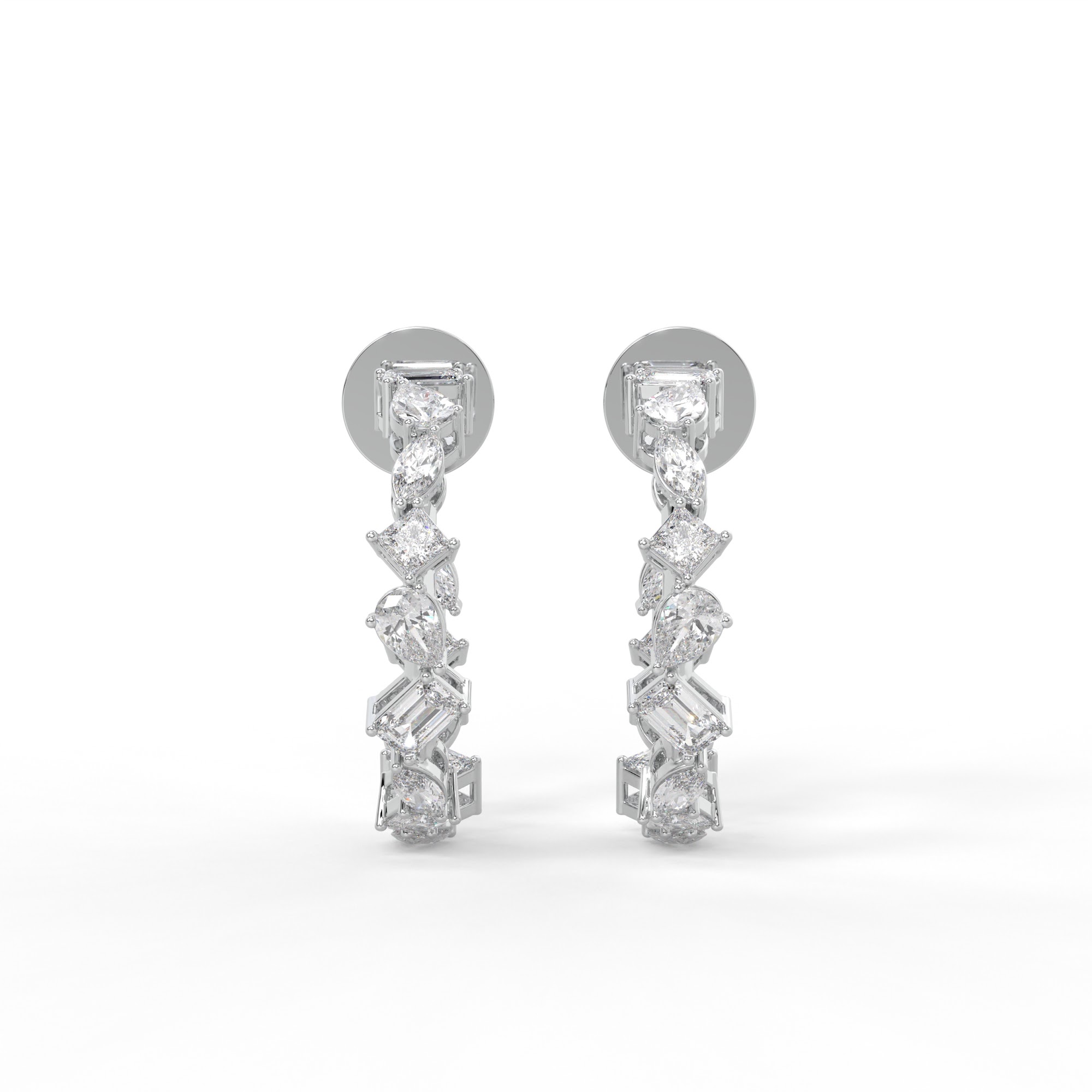 Emerald, Pear and Marquise Diamond Mixed Cut Hoop Earrings